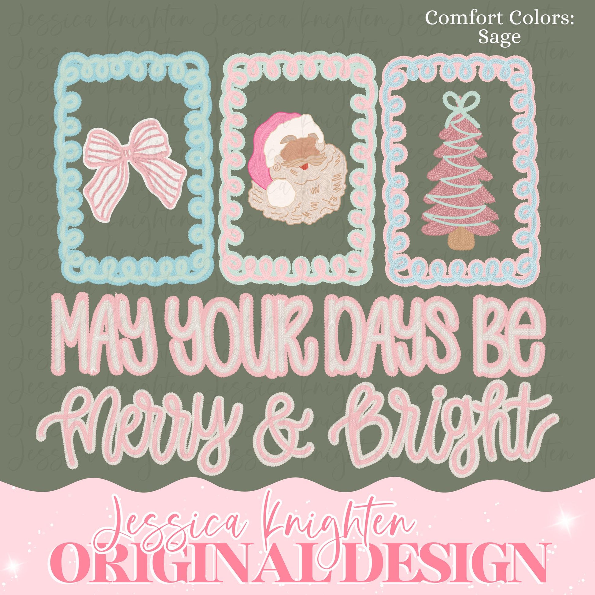 Cozy Crochet Stitched Faux Preppy Christmas PNG Trendy Holidays Ho Ho Ho Jolly Vibes Holly Merry Bright December File Sew Santa