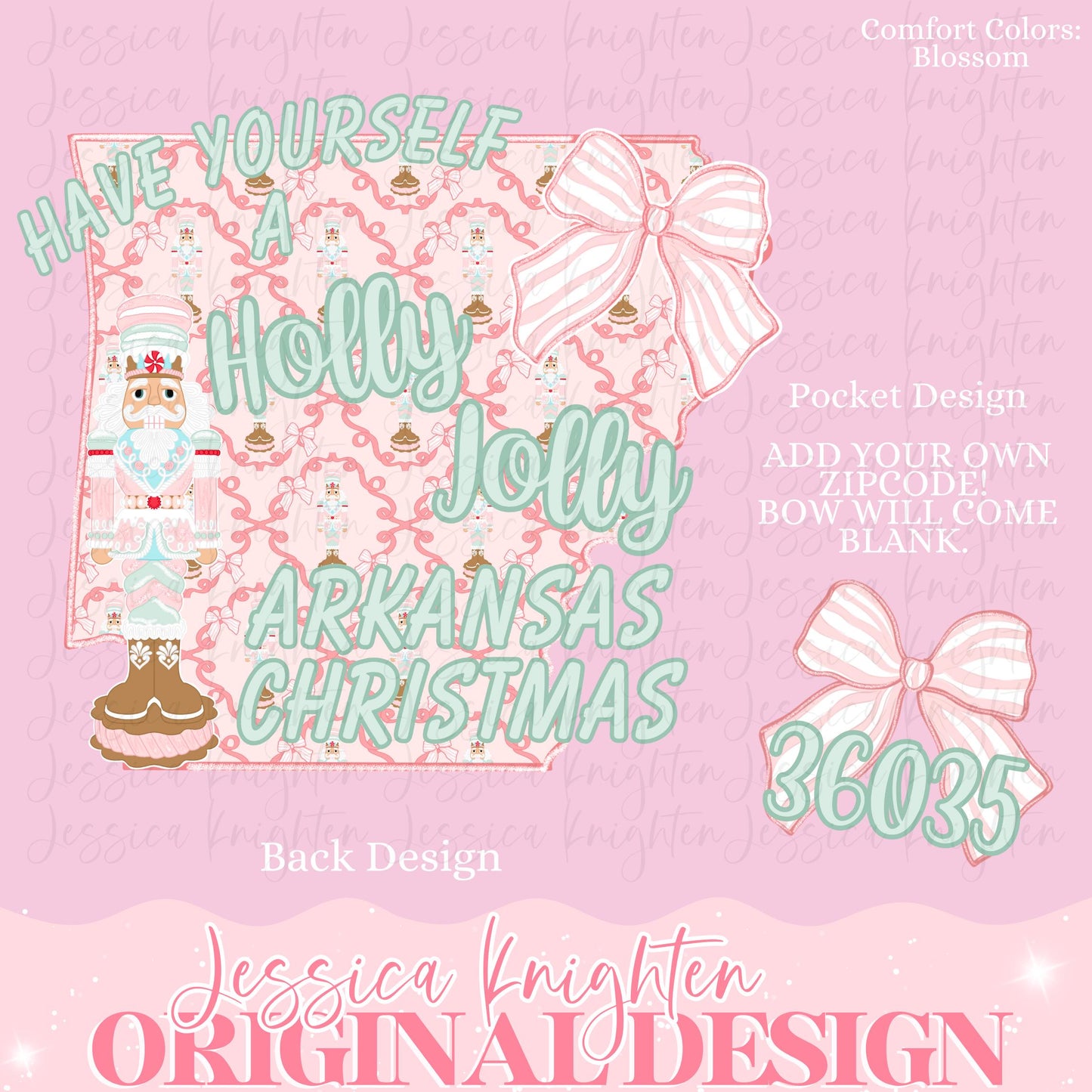 Holly Jolly Arkansas Christmas Bow Pink Trendy PNG Preppy Tree Santa Candy Cane Merry Bright Coquette Preppy Nutcracker Crest Pink Zipcode