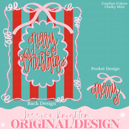 Pink Classic Bow Coquette Glitter Name Plate Design Trendy Pink Preppy Nutcracker Crest Bow Jolly Merry Stripe Print Png Christmas Stripes