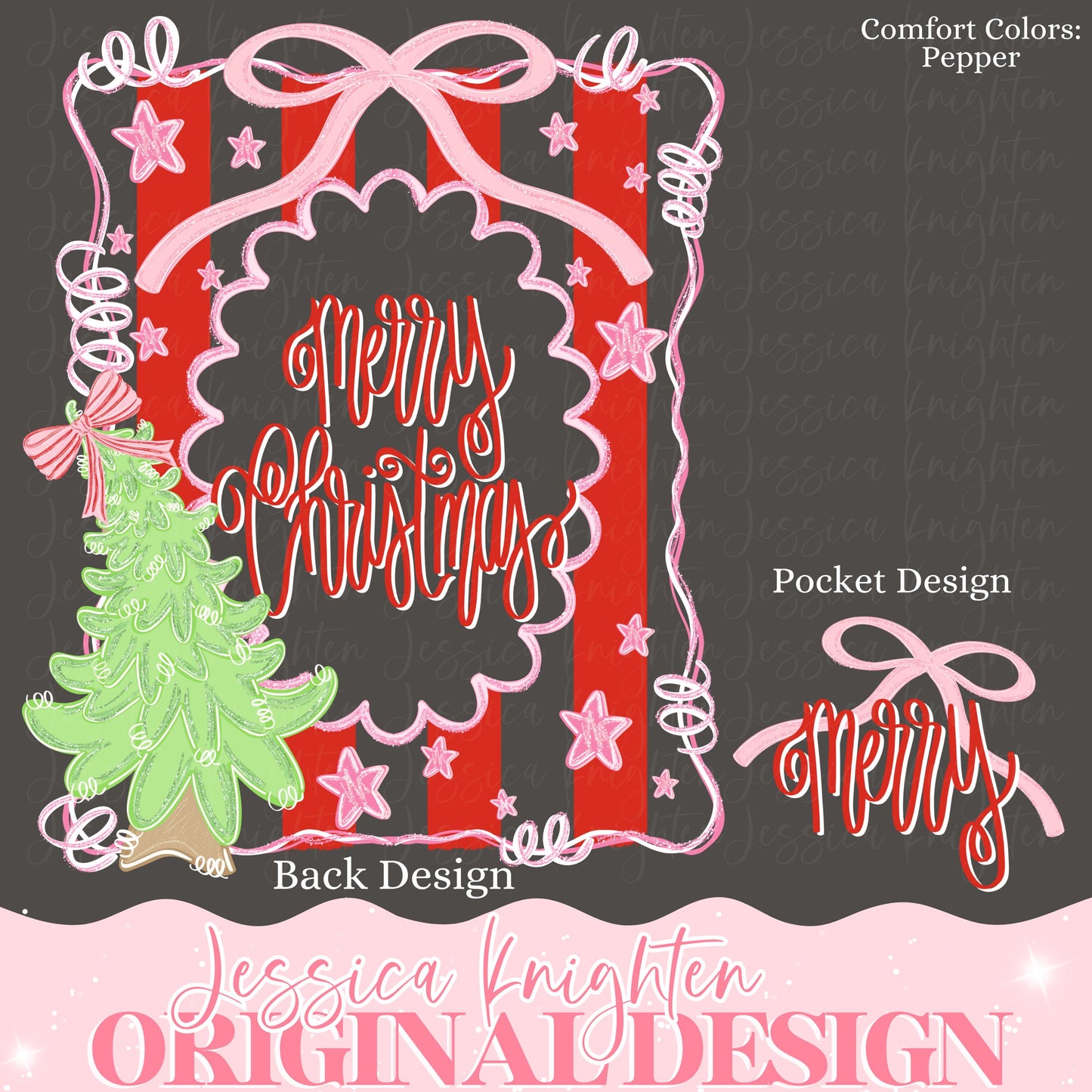 Pink Santa Bow Coquette Glitter Name Plate Design Trendy Pink Preppy Nutcracker Crest Bow Jolly Merry Stripe Print Png Christmas Stripes