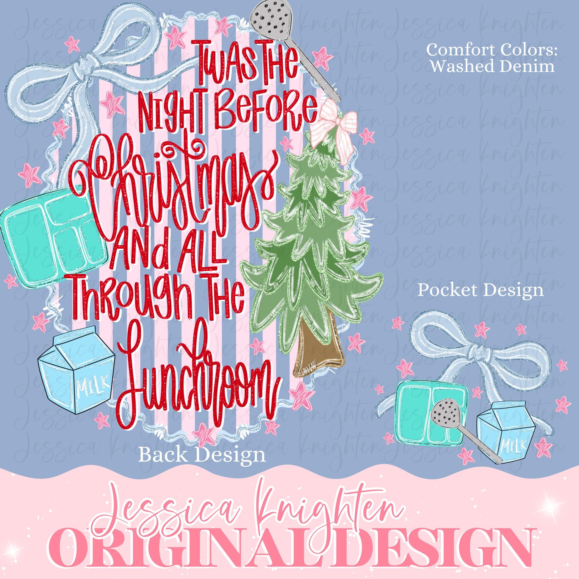 Preppy Lunchroom Christmas PNG Hand Drawn Trendy Jolly Merry Bright Holly Nutcracker Whimsy Tree stripe Lady educator trending lunchroom