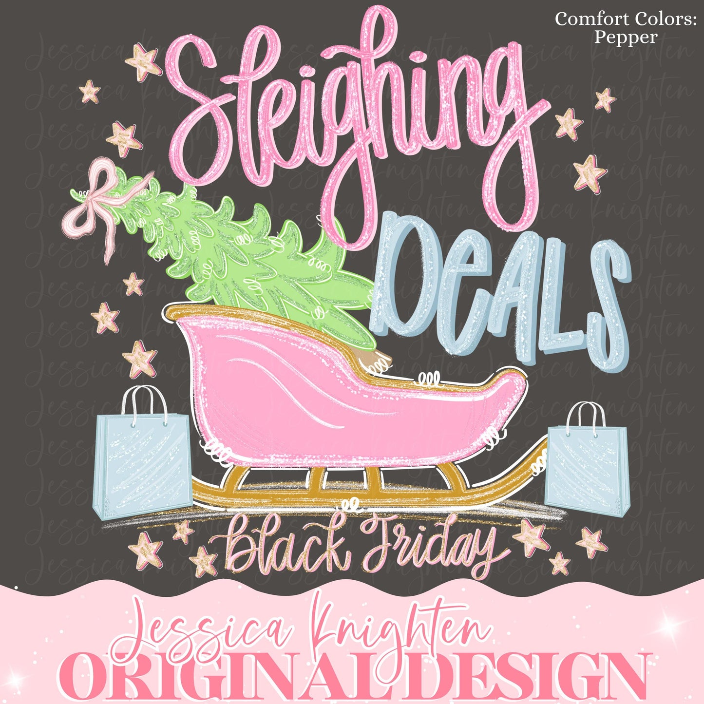 Preppy Black Friday Christmas PNG Hand Drawn Trendy Jolly Merry Bright Holly Checker Nutcracker Shopping Whimsy Tree Cyber Monday Digital