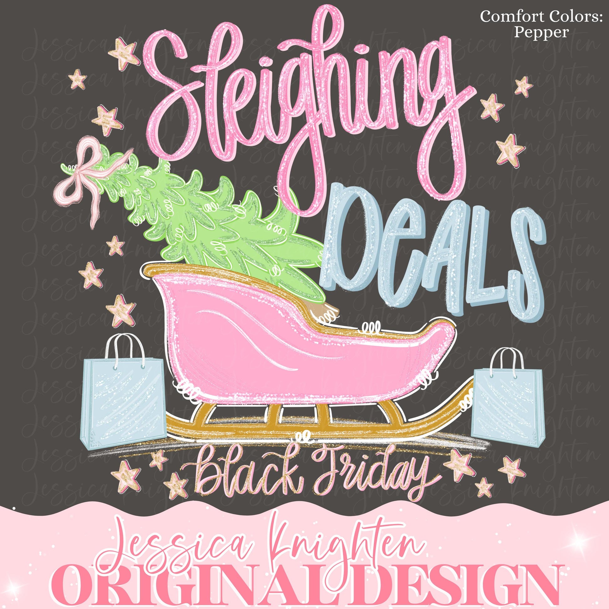 Preppy Black Friday Christmas PNG Hand Drawn Trendy Jolly Merry Bright Holly Checker Nutcracker Shopping Whimsy Tree Cyber Monday Digital