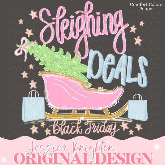 Preppy Black Friday Christmas PNG Hand Drawn Trendy Jolly Merry Bright Holly Checker Nutcracker Shopping Whimsy Tree Cyber Monday Digital