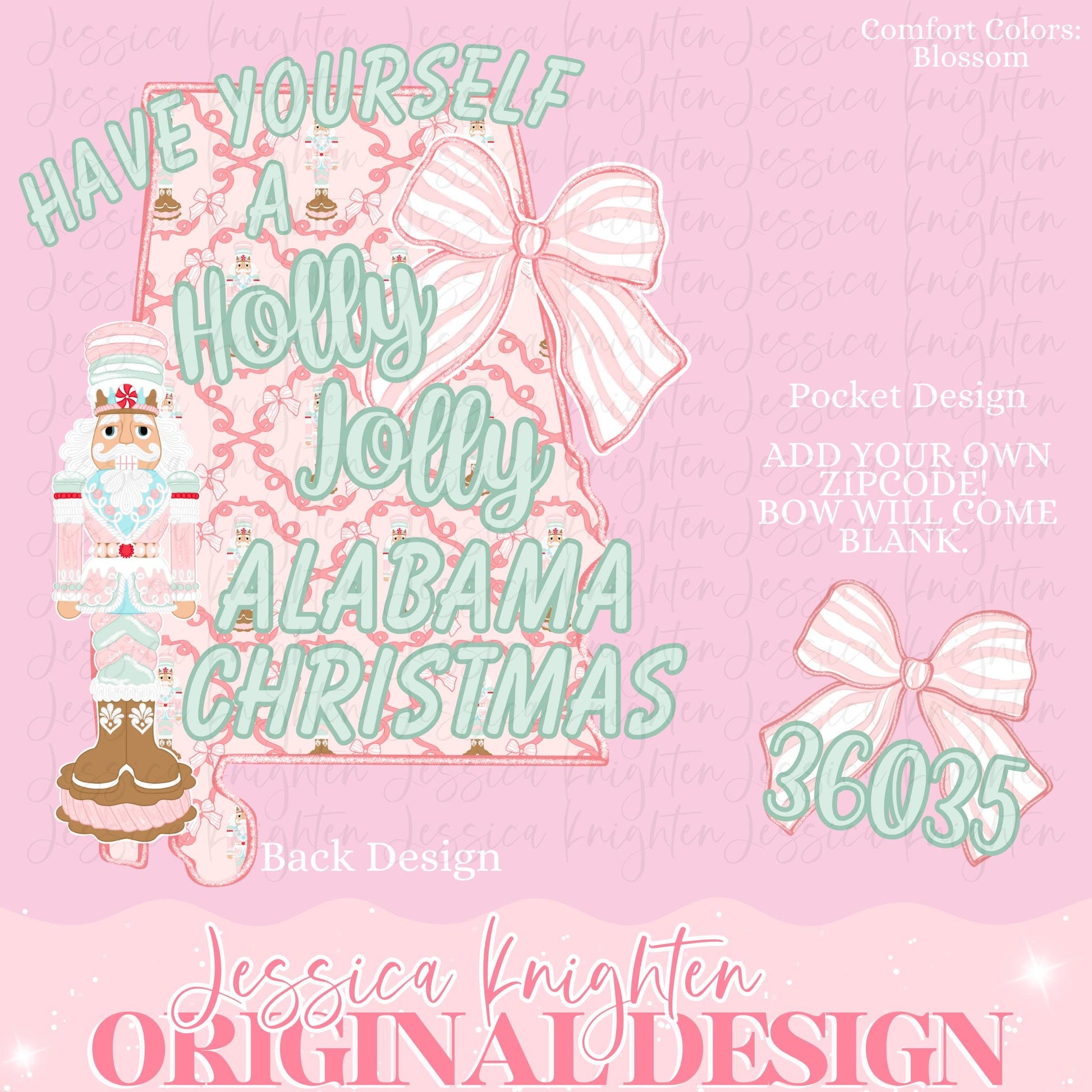 Holly Jolly Alabama Christmas Bow Pink Trendy PNG Preppy Tree Santa Candy Cane Merry Bright Coquette Preppy Nutcracker Crest Pink Zipcode