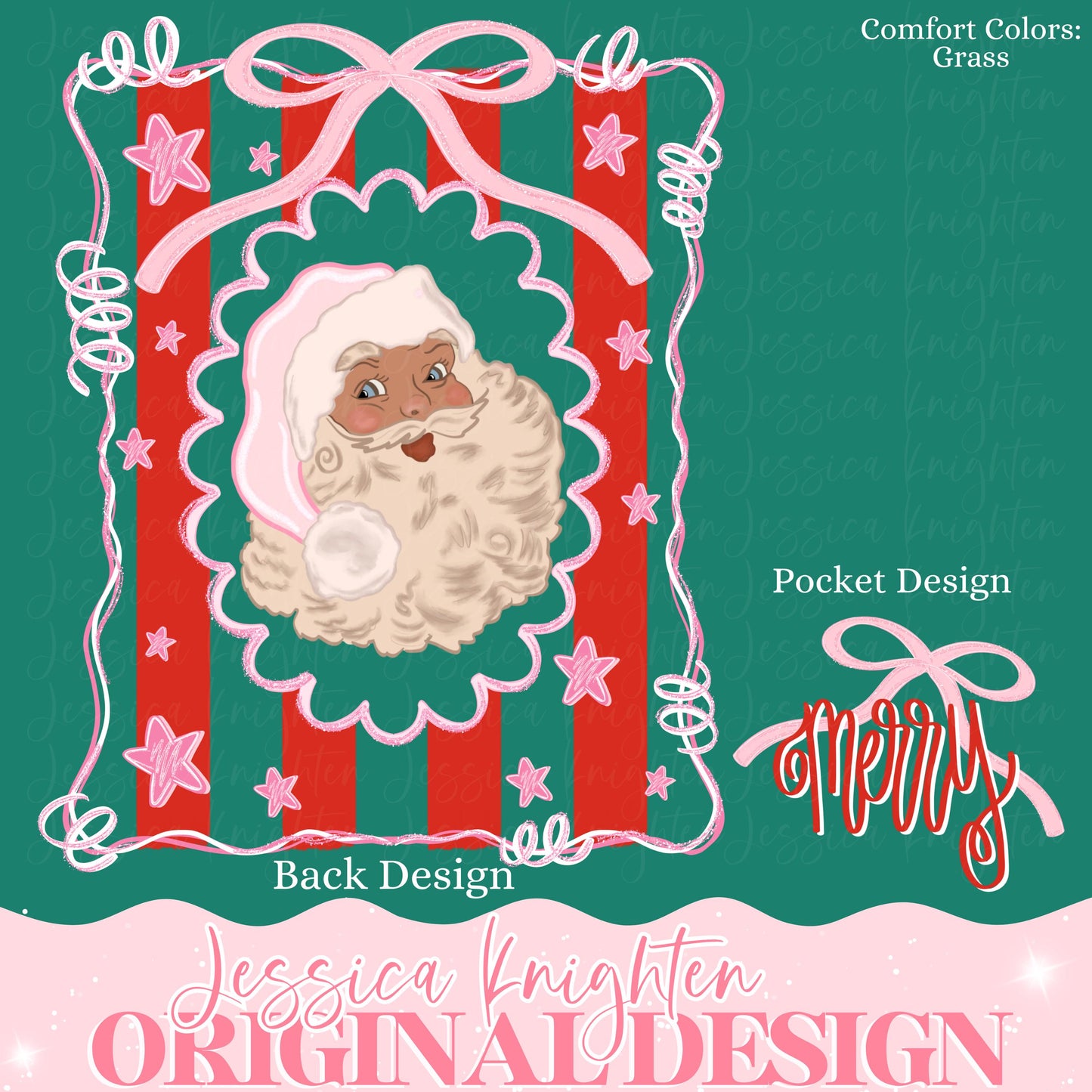 Pink Santa Bow Coquette Glitter Name Plate Design Trendy Pink Preppy Nutcracker Crest Bow Jolly Merry Stripe Print Png Christmas Stripes