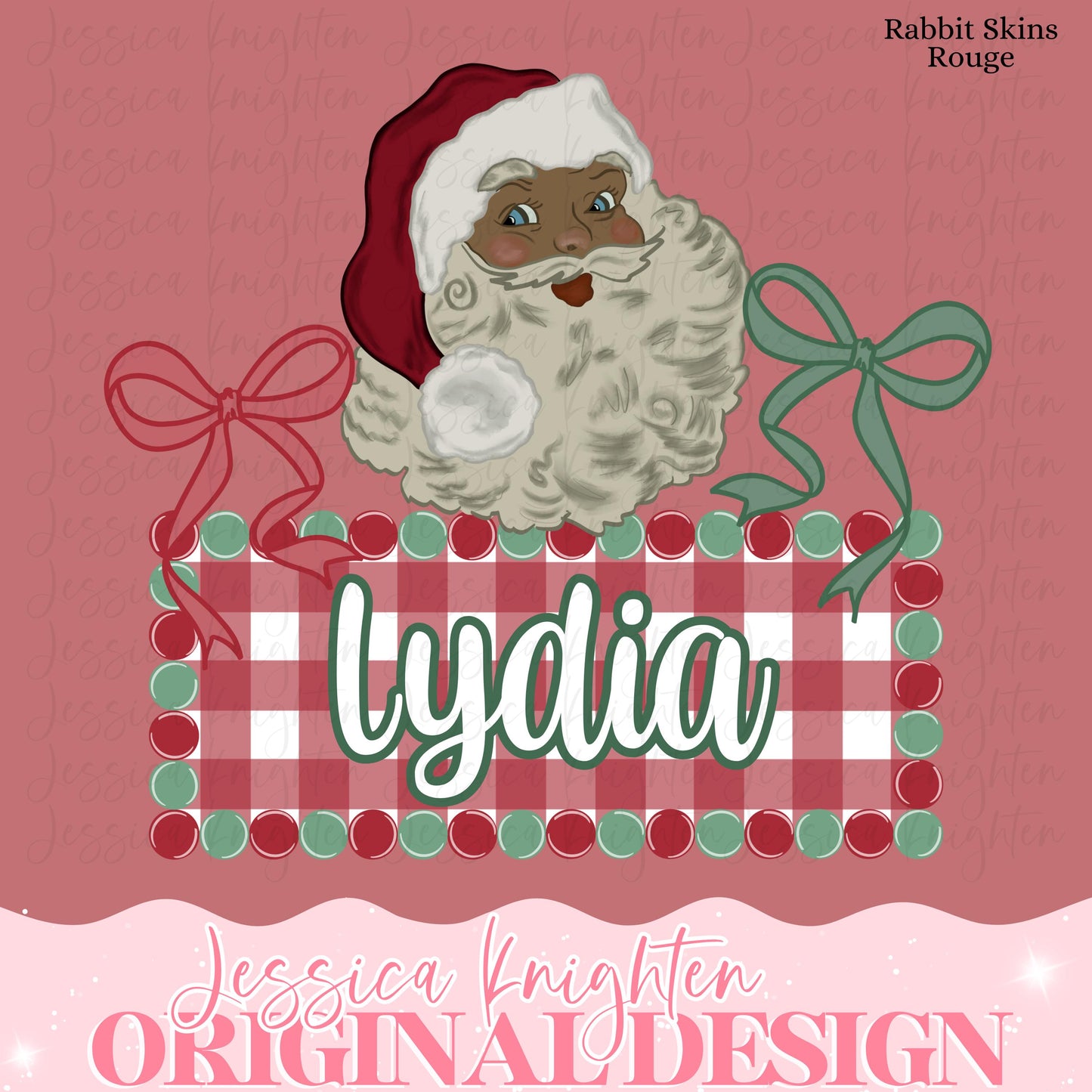 Red Santa Bow Coquette Glitter Name Plate Design Trendy Pink Preppy Nutcracker Crest Bow Jolly Merry Stripe Print Png Christmas Custom Brown