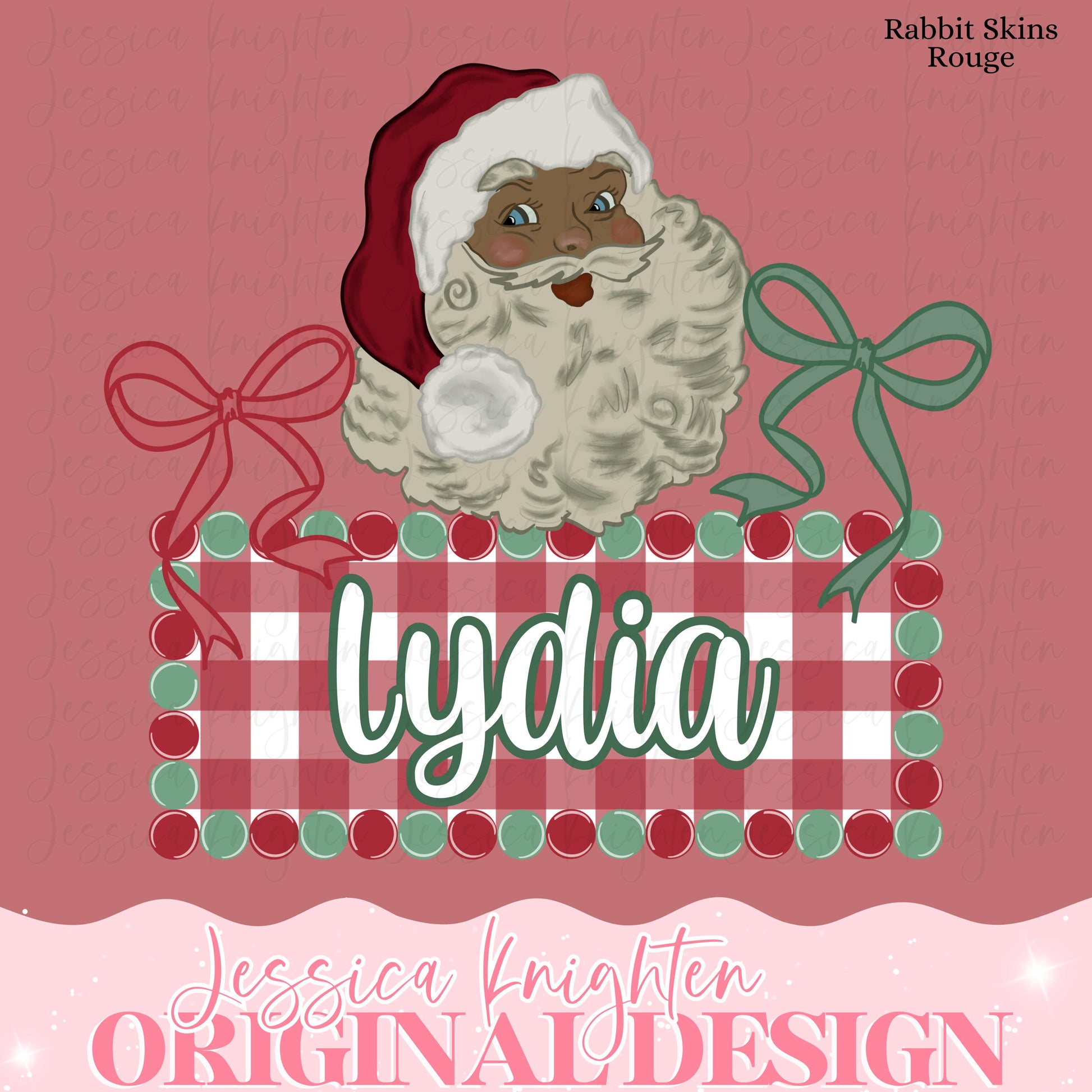 Red Santa Bow Coquette Glitter Name Plate Design Trendy Pink Preppy Nutcracker Crest Bow Jolly Merry Stripe Print Png Christmas Custom Brown