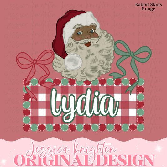 Red Santa Bow Coquette Glitter Name Plate Design Trendy Pink Preppy Nutcracker Crest Bow Jolly Merry Stripe Print Png Christmas Custom Brown