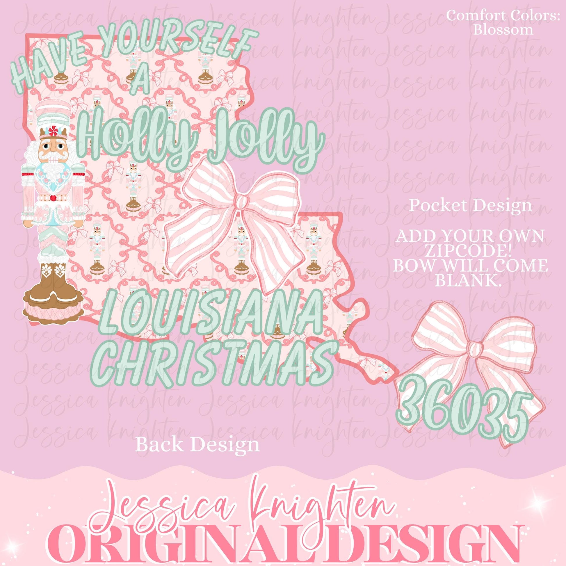 Holly Jolly Louisiana Christmas Bow Pink Trendy PNG Preppy Tree Santa Candy Cane Merry Bright Coquette Preppy Nutcracker Crest Pink Zipcode