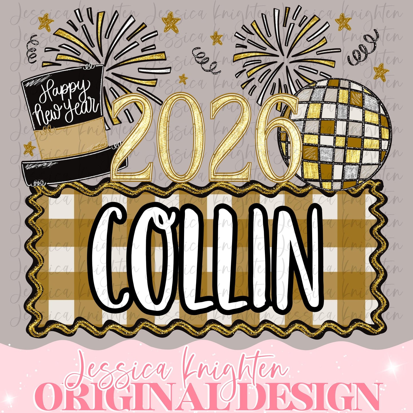 Boys New Year Eve Sublimation PNG Design Hand Drawn Happy New Year Shirt Name Plate Design Trendy Print Custom Top Hat NYE