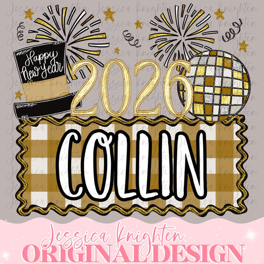 Boys New Year Eve Sublimation PNG Design Hand Drawn Happy New Year Shirt Name Plate Design Trendy Print Custom Top Hat NYE