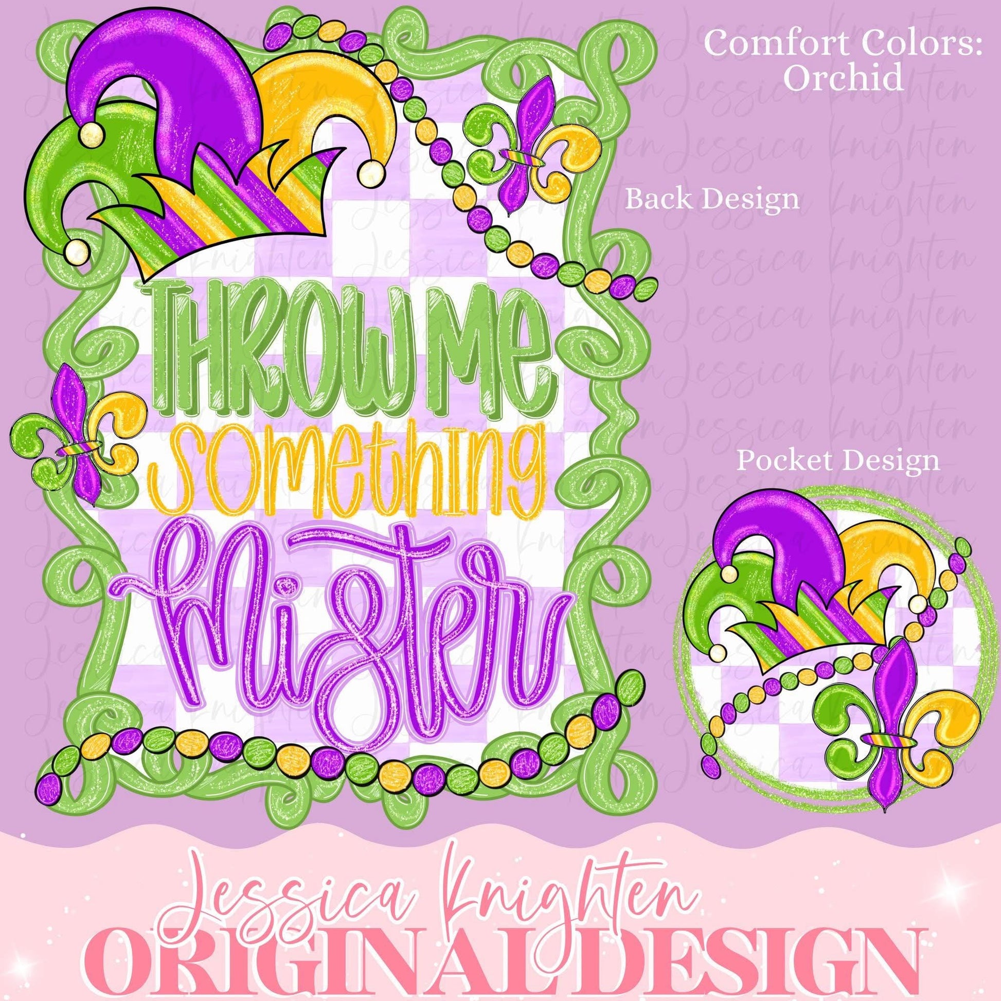 Mardi Gras PNG Digital Design Girly Trendy Pocket Back Files Kid Design Women Pink Preppy Mister Beads King Cake Throw Me Something Glitter