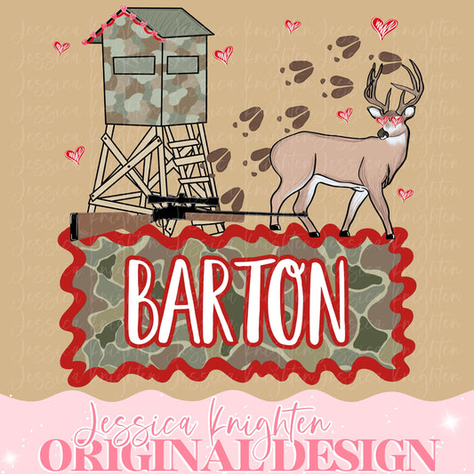 Hunting Valentines Digital Design Heart Gingham Name Plate Love Vday Kids Children Shirt PNG Personalized Sub Trendy XoXo Deer Turkey Duck