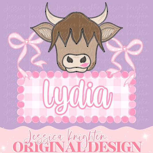 Girls Valentines Sublimation PNG Design Hand Drawn XOXO Love Shirt Name Plate Design Trendy Print Custom Heart Bow Coquette Preppy Cow Farm