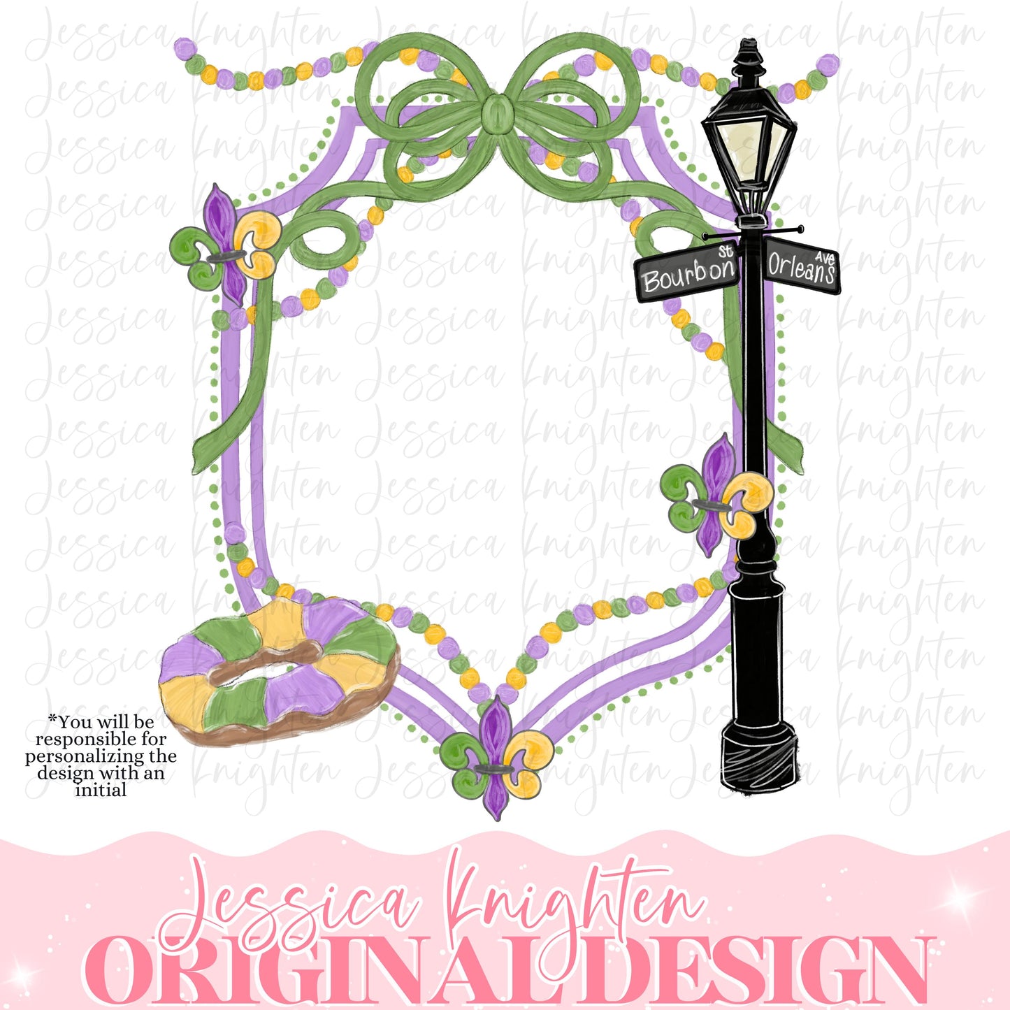 Mardi Gras Hand Drawn PNG Party Digital Download Towel Design Shirt Original Unique DTF Sublimation Design Fleur De Lis King Cake Door Crest