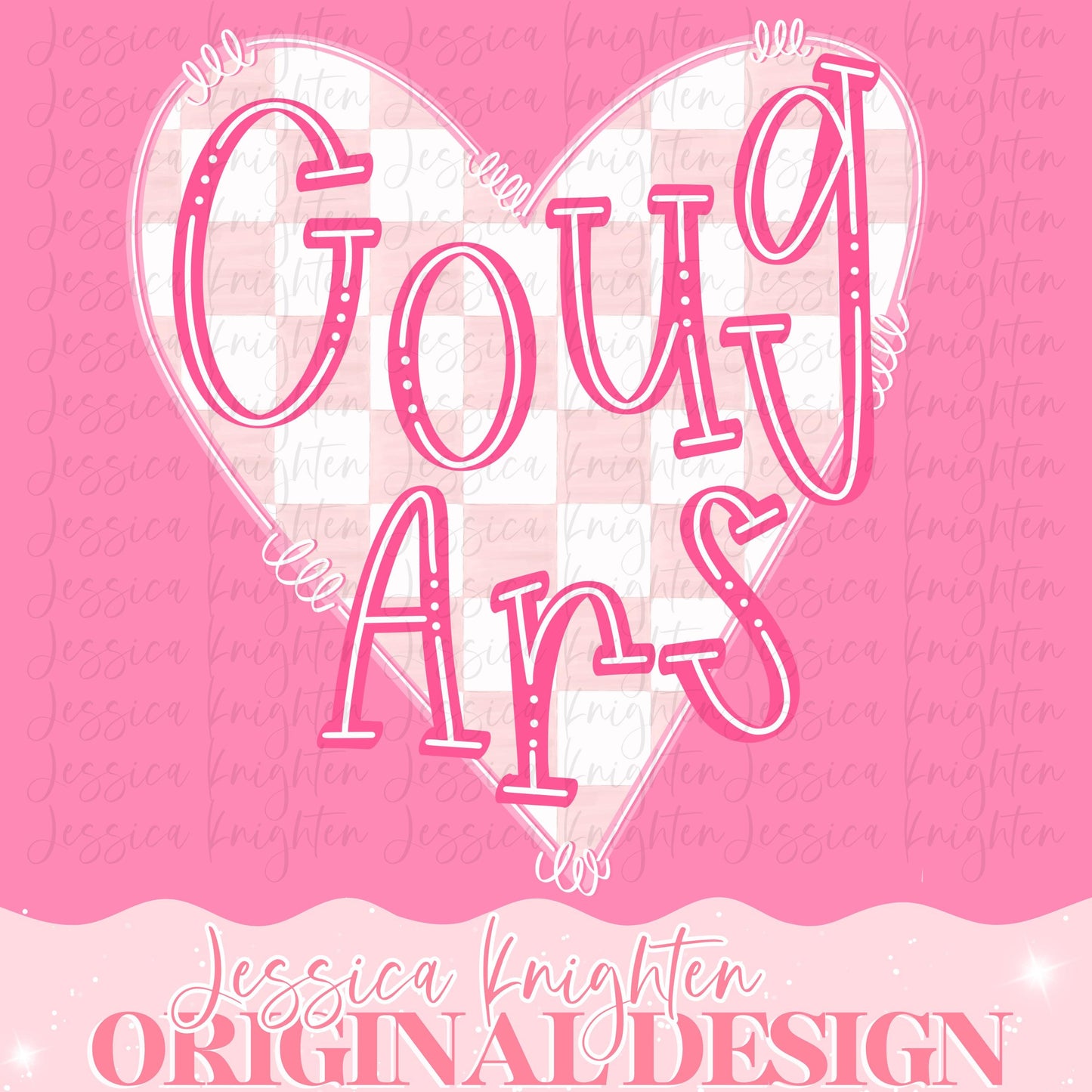 Cougars Mascot Letter Preppy Pink Valentines Football Team Go PNG Sublimation File Glitter Gold DTF Print Digital Unique Trendy Checkered