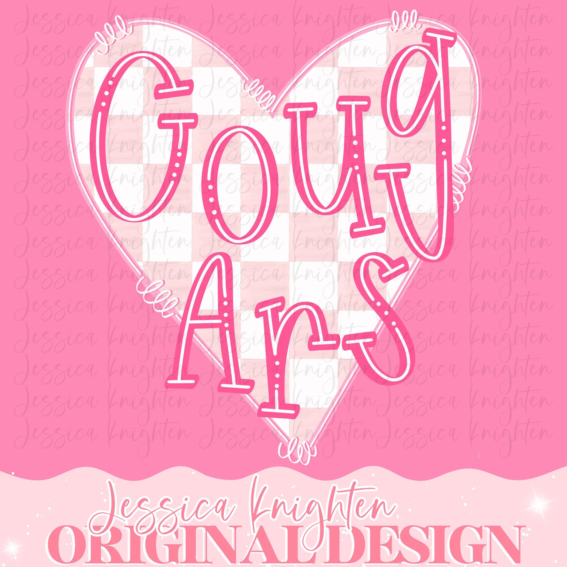 Cougars Mascot Letter Preppy Pink Valentines Football Team Go PNG Sublimation File Glitter Gold DTF Print Digital Unique Trendy Checkered