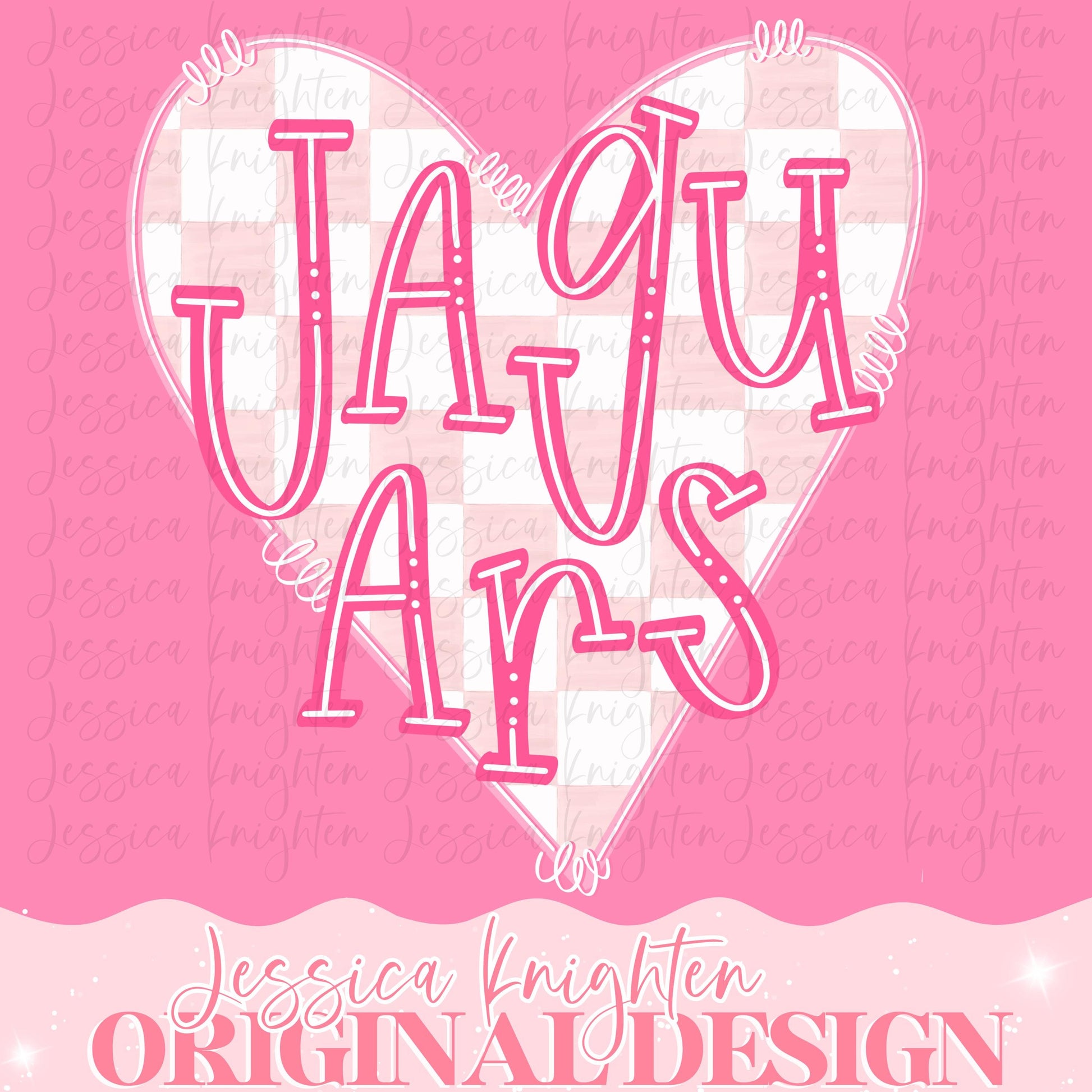 Jaguars Mascot Letter Preppy Pink Valentines Football Team Go PNG Sublimation File Glitter Gold DTF Print Digital Unique Trendy Checkered