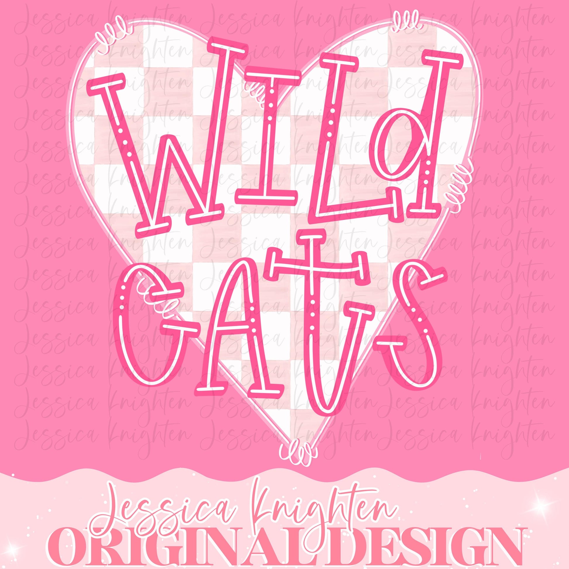 Wildcats Mascot Letter Preppy Pink Valentines Football Team Go PNG Sublimation File Glitter Gold DTF Print Digital Unique Trendy Checkered