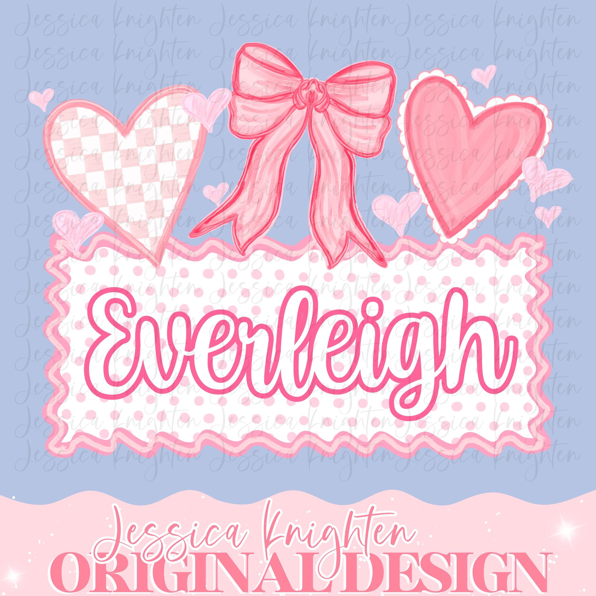 Bow Valentines Digital Design Heart Gingham Name Plate Love Vday Kids Children Shirt PNG Personalized Bows Girly Cutesy Sub Trendy XoXo Cute