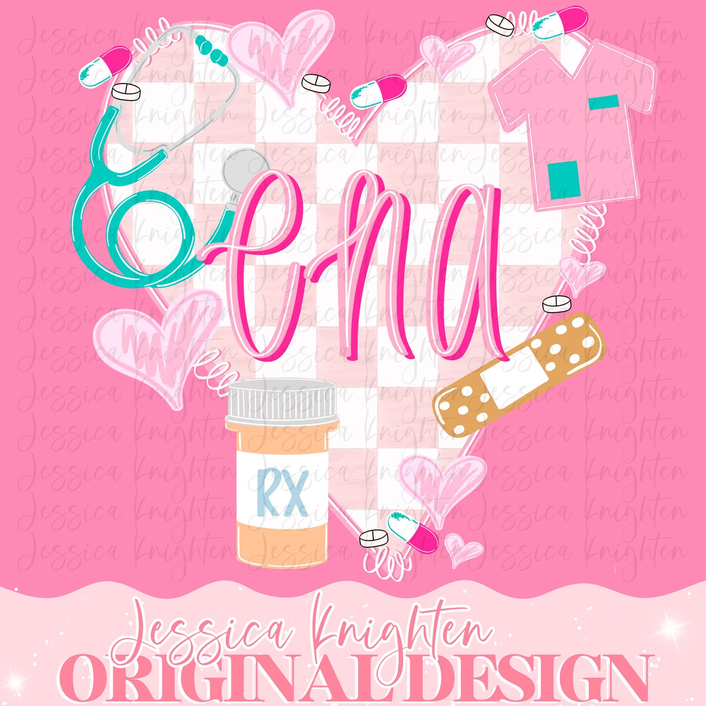 CNA Digital Lips Preppy Valentines PNG Pink XOXO Love Transparent Shirt Design Trendy Scrubs Rx Healthcare Bandage Nursing Assistant