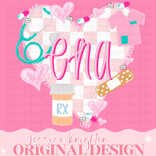 CNA Digital Lips Preppy Valentines PNG Pink XOXO Love Transparent Shirt Design Trendy Scrubs Rx Healthcare Bandage Nursing Assistant