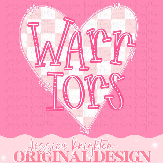 Warriors Mascot Letter Preppy Pink Valentines Football Team Go PNG Sublimation File Glitter Gold DTF Print Digital Unique Trendy Checkered