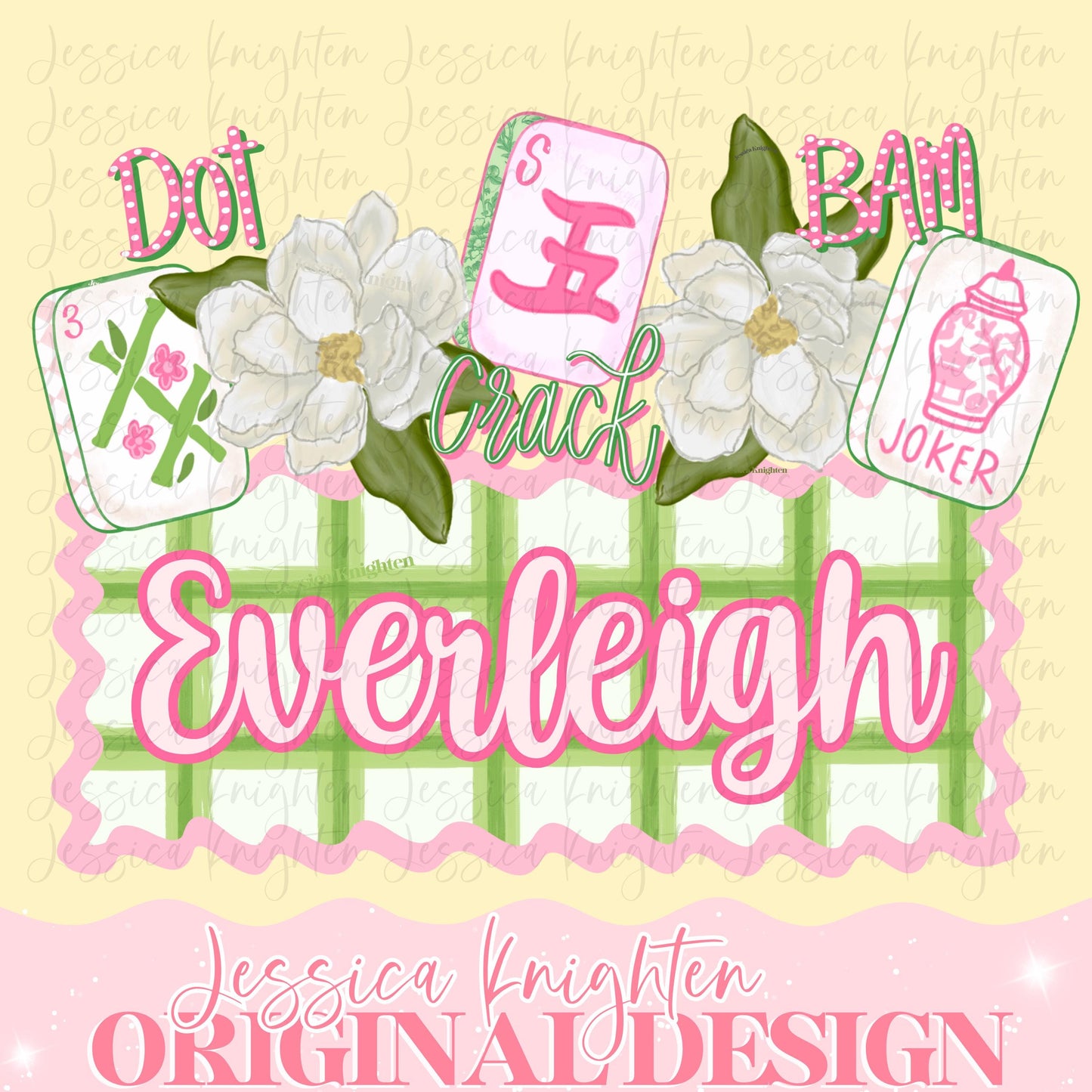 Mahjong Digital Design Heart Gingham Name Plate Kids Children Shirt PNG Personalized Bows Girly Cutesy Sub Trendy Cute Crack Dot Bam