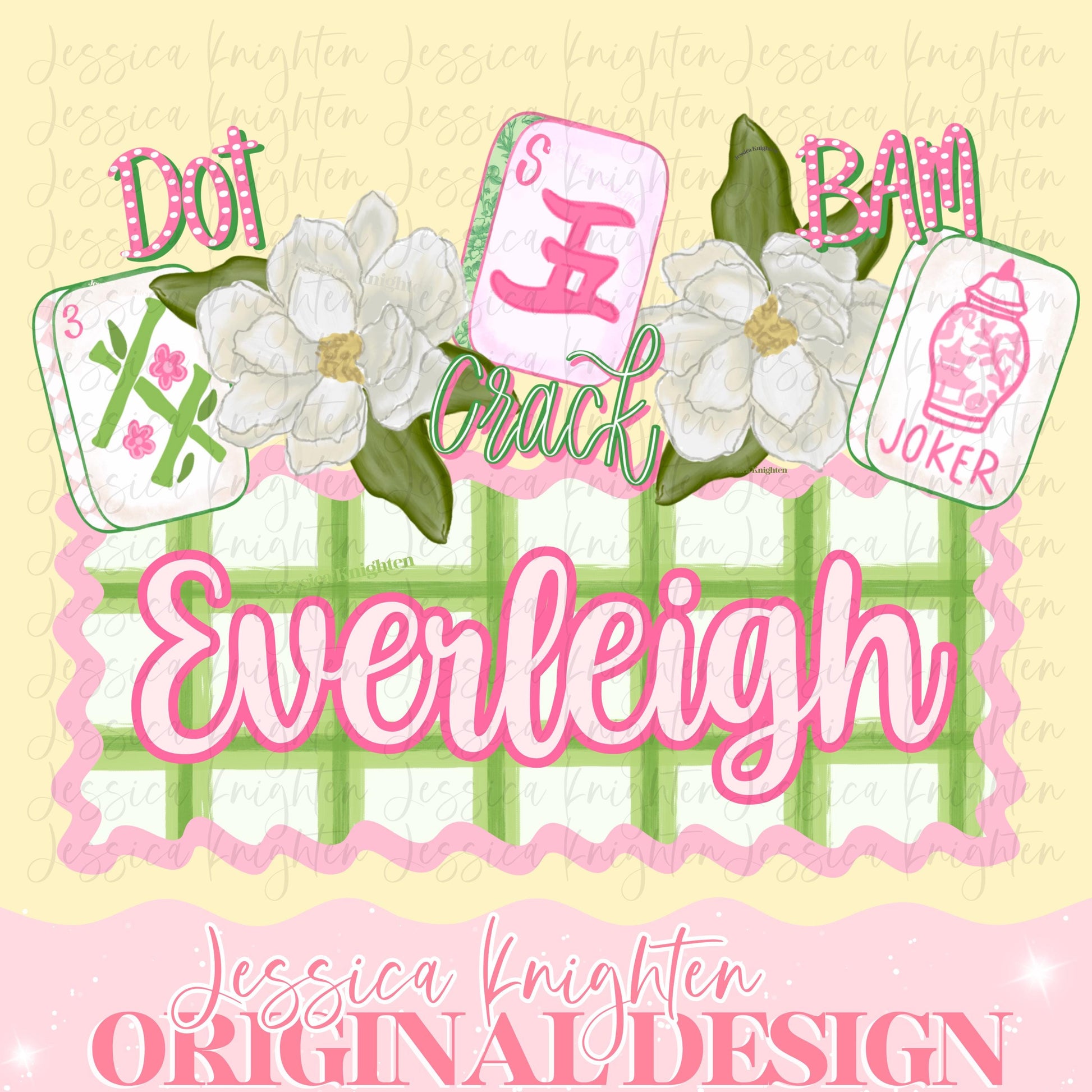 Mahjong Digital Design Heart Gingham Name Plate Kids Children Shirt PNG Personalized Bows Girly Cutesy Sub Trendy Cute Crack Dot Bam