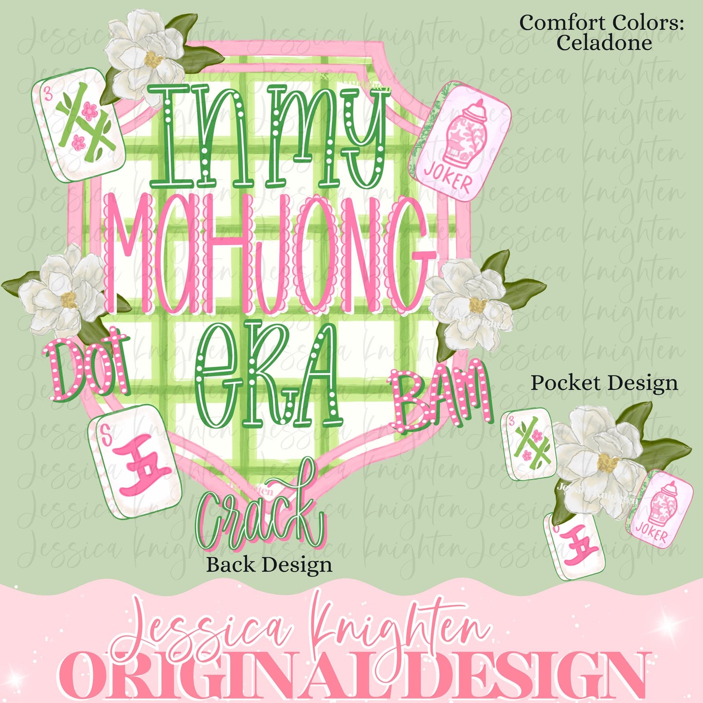 In My Mahjong Era Bow PNG Hand Drawn Trendy Glitter Sparkle Star Front Back Design Trendy Pink Coquette Magnolias Mahj Crack Dot Bam Crest