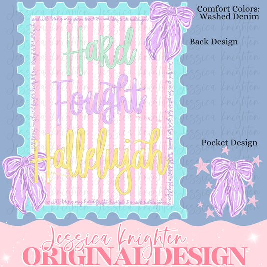 Everyday Hard Fought Hallelujah PNG Digital Design Girly Trendy Pocket and Back Files Kid Design Women Pink Preppy Prep Bow Coquette Stripe