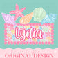 Name Block Pool Beach PNG Digital Design Girly Trendy Files Kid Design Children Pink Preppy Prep Print Sun Stripe Summer Shells Watercolor