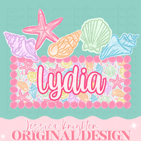 Name Block Pool Beach PNG Digital Design Girly Trendy Files Kid Design Children Pink Preppy Prep Print Sun Stripe Summer Shells Watercolor