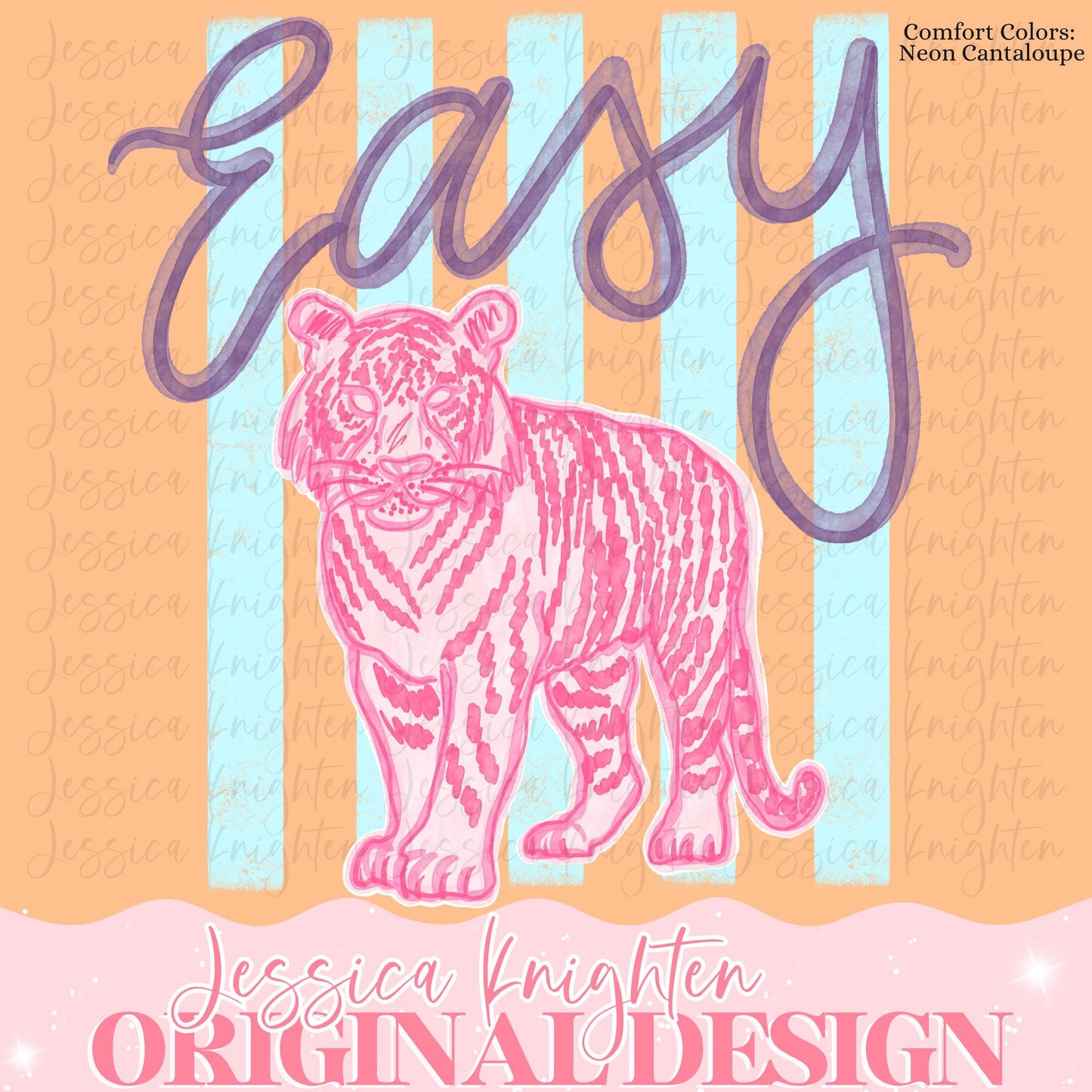 Everyday Easy Tiger PNG Digital Design Girly Trendy Kid Design Women Pink Preppy Prep Print Summer Bay Coastal Watercolor Trending Stripes
