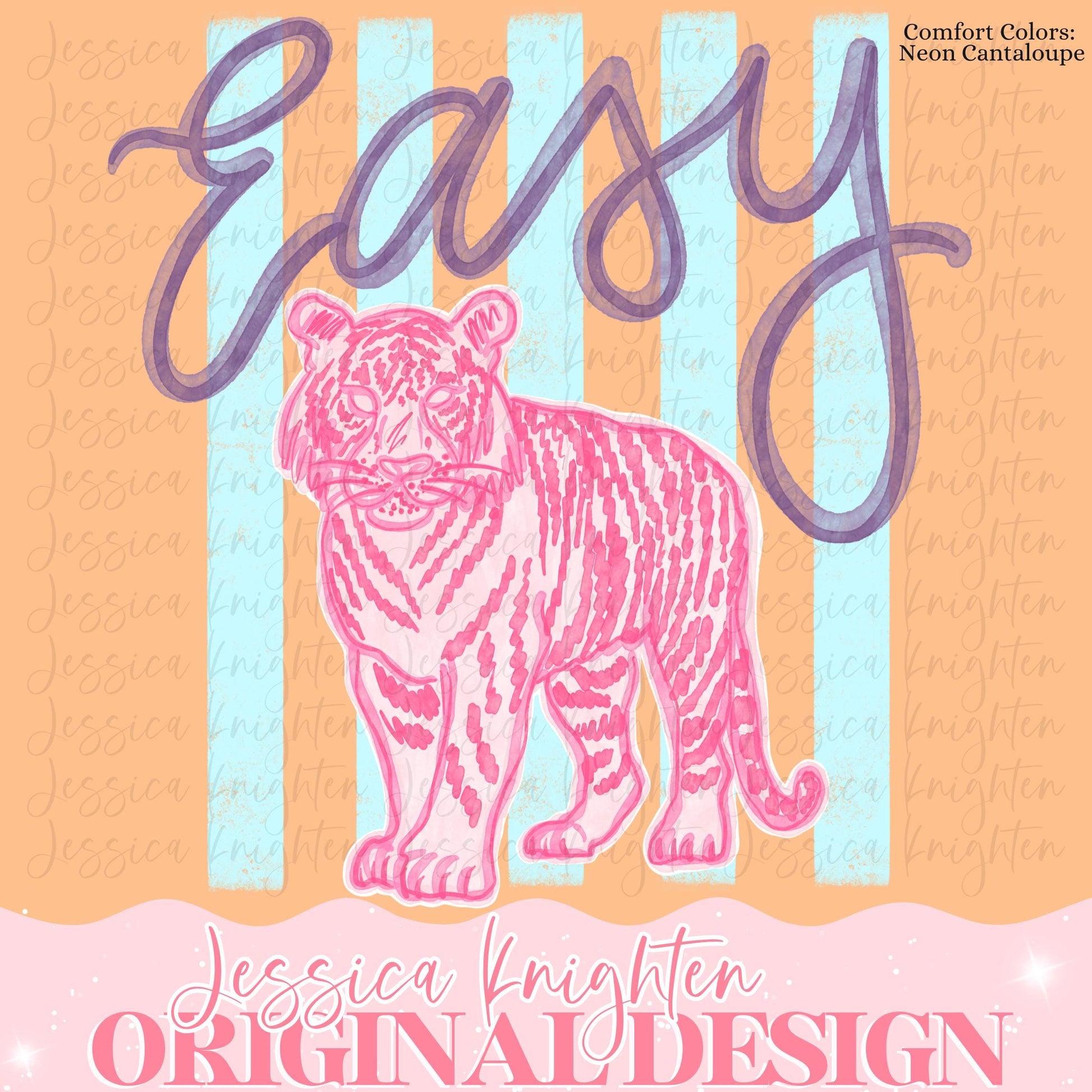 Everyday Easy Tiger PNG Digital Design Girly Trendy Kid Design Women Pink Preppy Prep Print Summer Bay Coastal Watercolor Trending Stripes