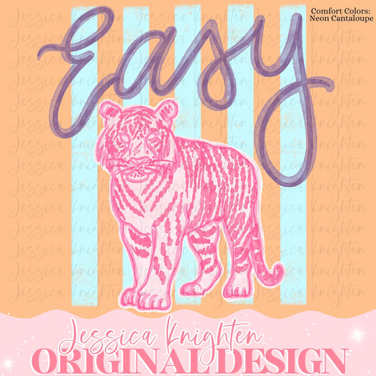 Everyday Easy Tiger PNG Digital Design Girly Trendy Kid Design Women Pink Preppy Prep Print Summer Bay Coastal Watercolor Trending Stripes