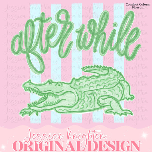 Everyday After While Crocodile PNG Digital Design Girly Trendy Kid Design Women Pink Preppy Print Summer Coastal Watercolor Trending Stripe