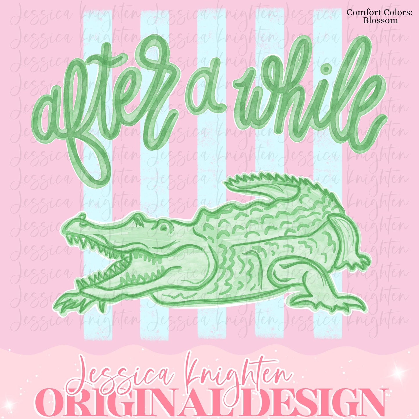 Everyday After While Crocodile PNG Digital Design Girly Trendy Kid Design Women Pink Preppy Print Summer Coastal Watercolor Trending Stripe
