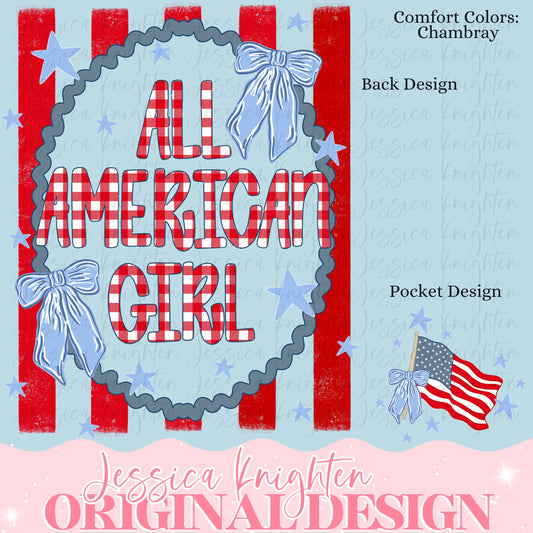 American Honey Flag Bows Coquette PNG Sublimation DTF Trendy Red White Blue Front Back Design USA Independence Fourth of July Memorial
