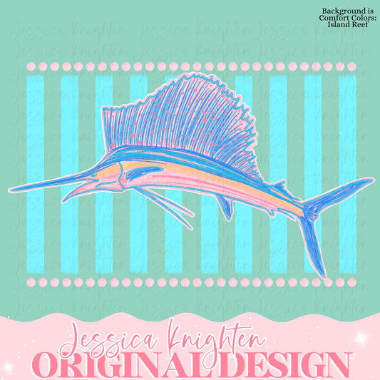 Everyday Summer Sailfish PNG Digital Design Girly Trendy Kid Design Women Pink Preppy Prep Print Beach Coastal Watercolor Trending Stripes