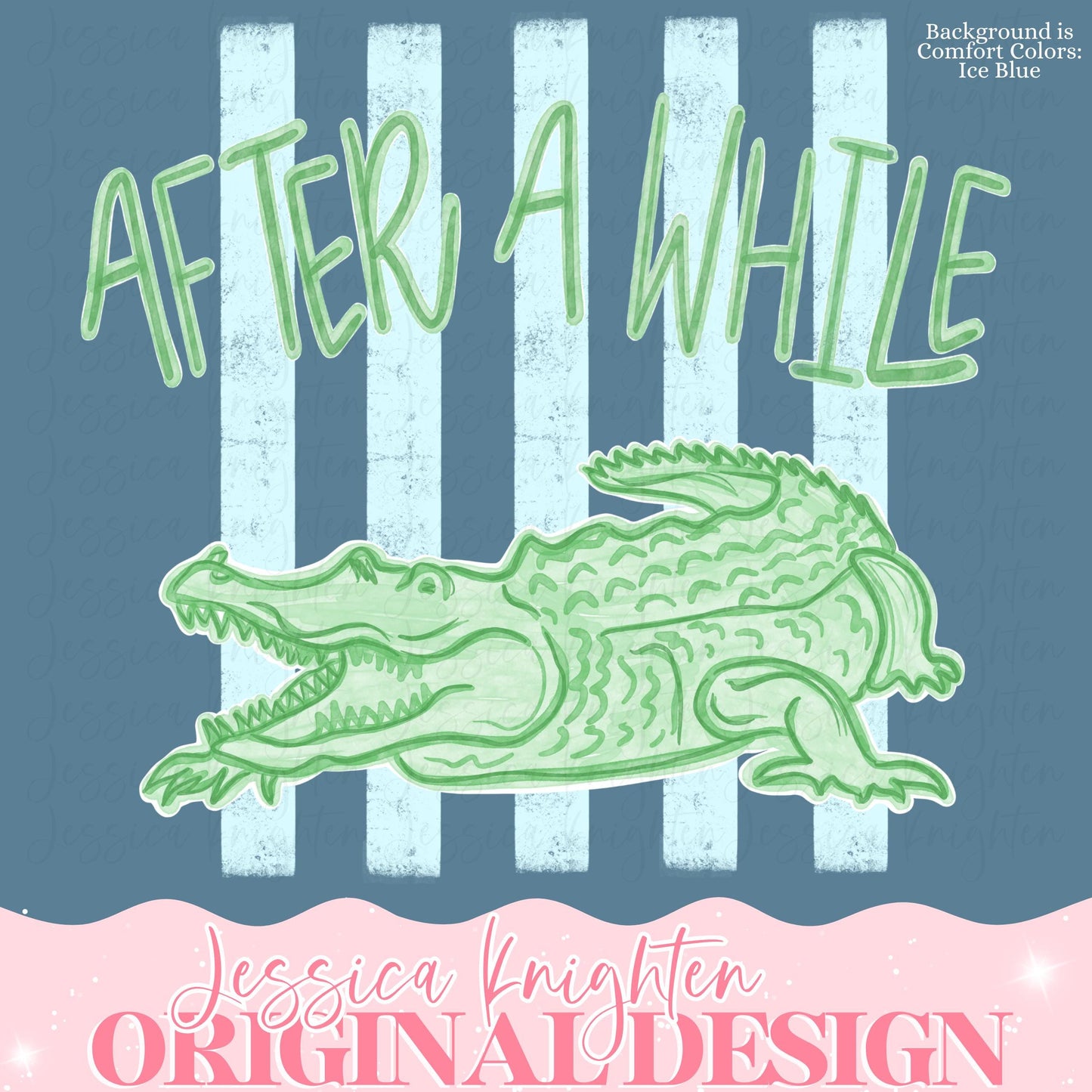 Everyday After While Crocodile PNG Digital Design Girly Trendy Kid Design Women Pink Preppy Print Summer Coastal Watercolor Trending Stripe