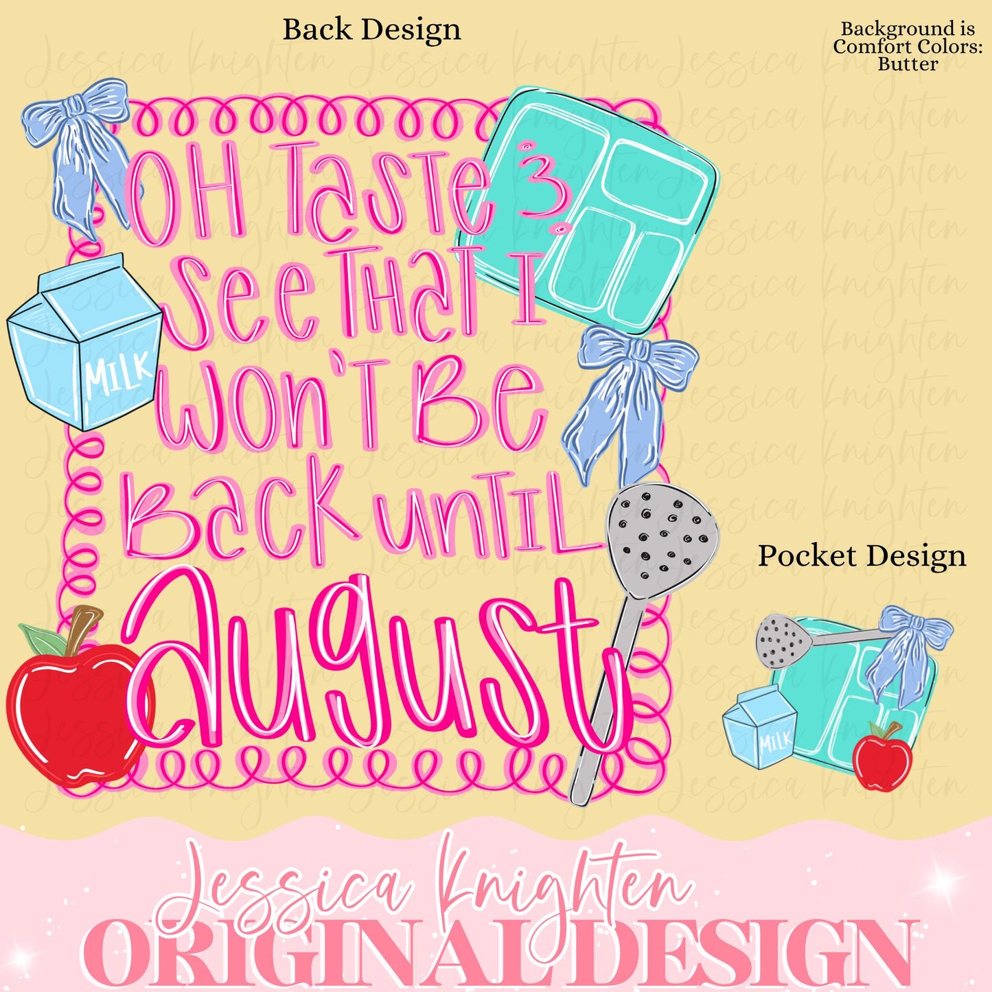 Lunchroom Don't talk to me until August PNG Digital Design Swirly Trendy Pocket and Back Files Design Pink Preppy Prep School Pencil Teach