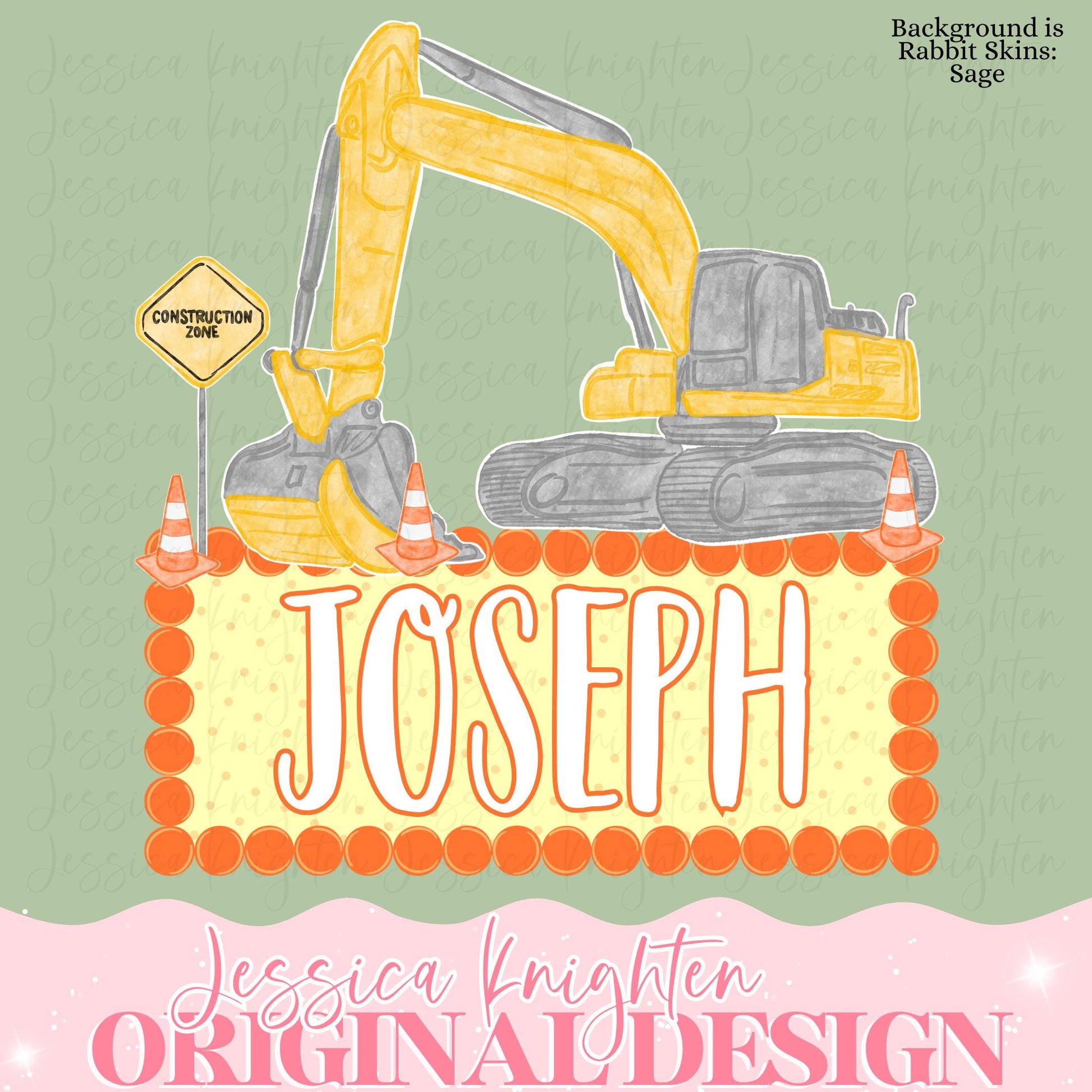Excavator Name Plate PNG Digital Design Girly Trendy Files Kid Design Children Preppy Prep Print Summer Watercolor Boys