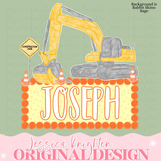Excavator Name Plate PNG Digital Design Girly Trendy Files Kid Design Children Preppy Prep Print Summer Watercolor Boys