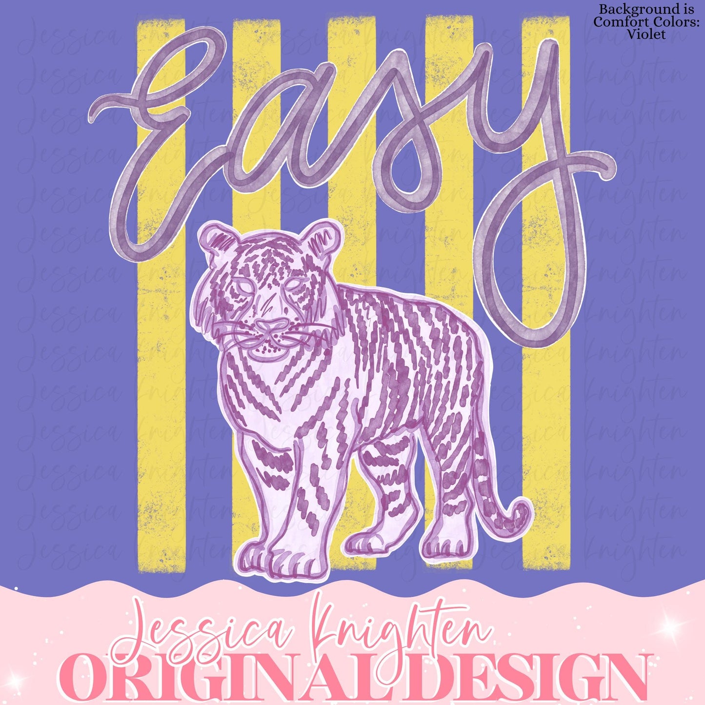 Everyday Easy Tiger Purple PNG Digital Design Girly Trendy Kid Design Women Preppy Prep Print Summer Bay Coastal Watercolor Trending Stripe