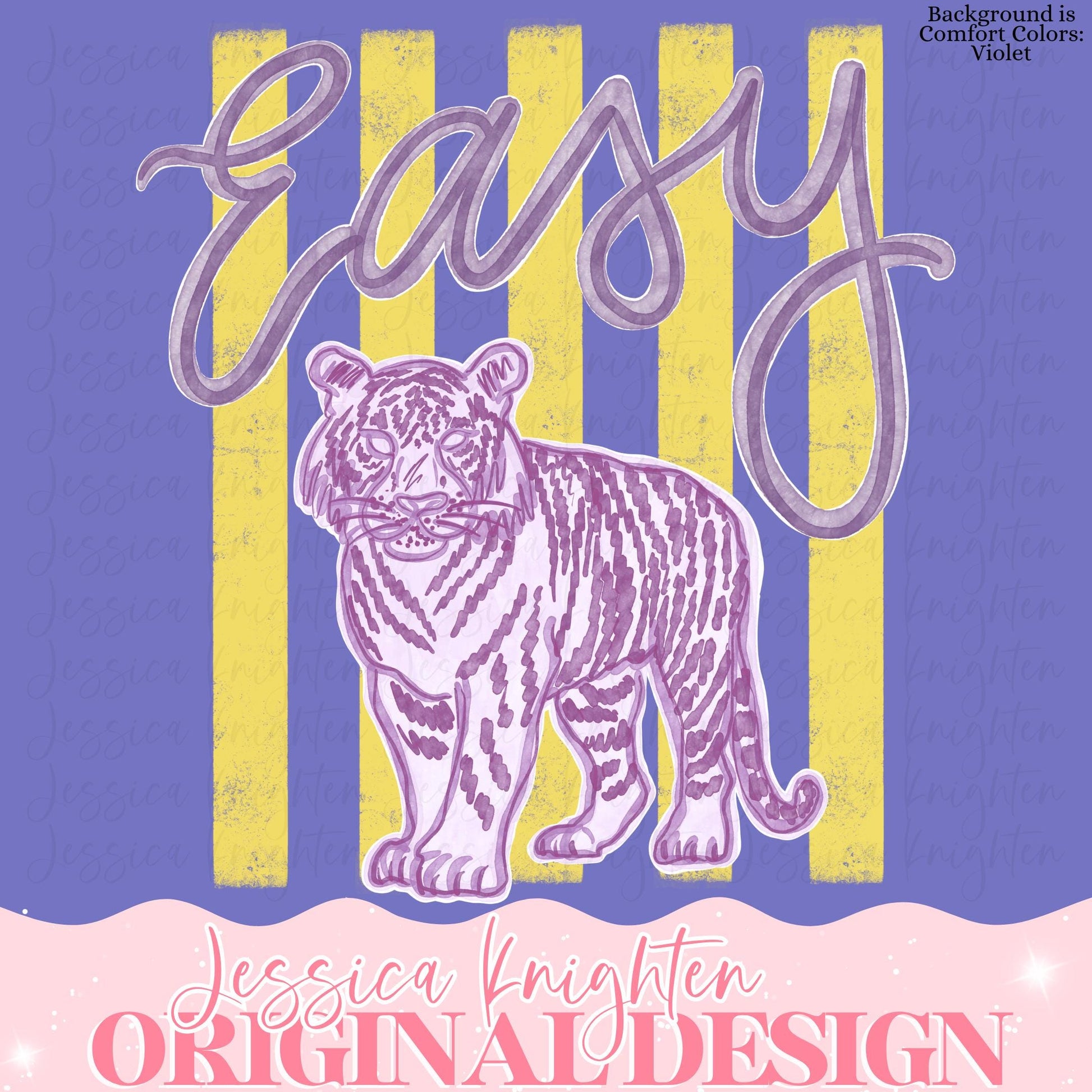Everyday Easy Tiger Purple PNG Digital Design Girly Trendy Kid Design Women Preppy Prep Print Summer Bay Coastal Watercolor Trending Stripe