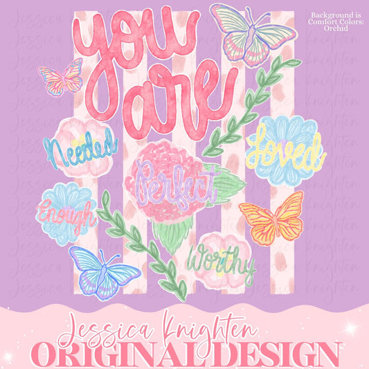 You Are Mental Health Awareness Confirmation Words PNG Digital Design Swirly Trendy Pocket and Back Files Design Pink Preppy Floral Stripes