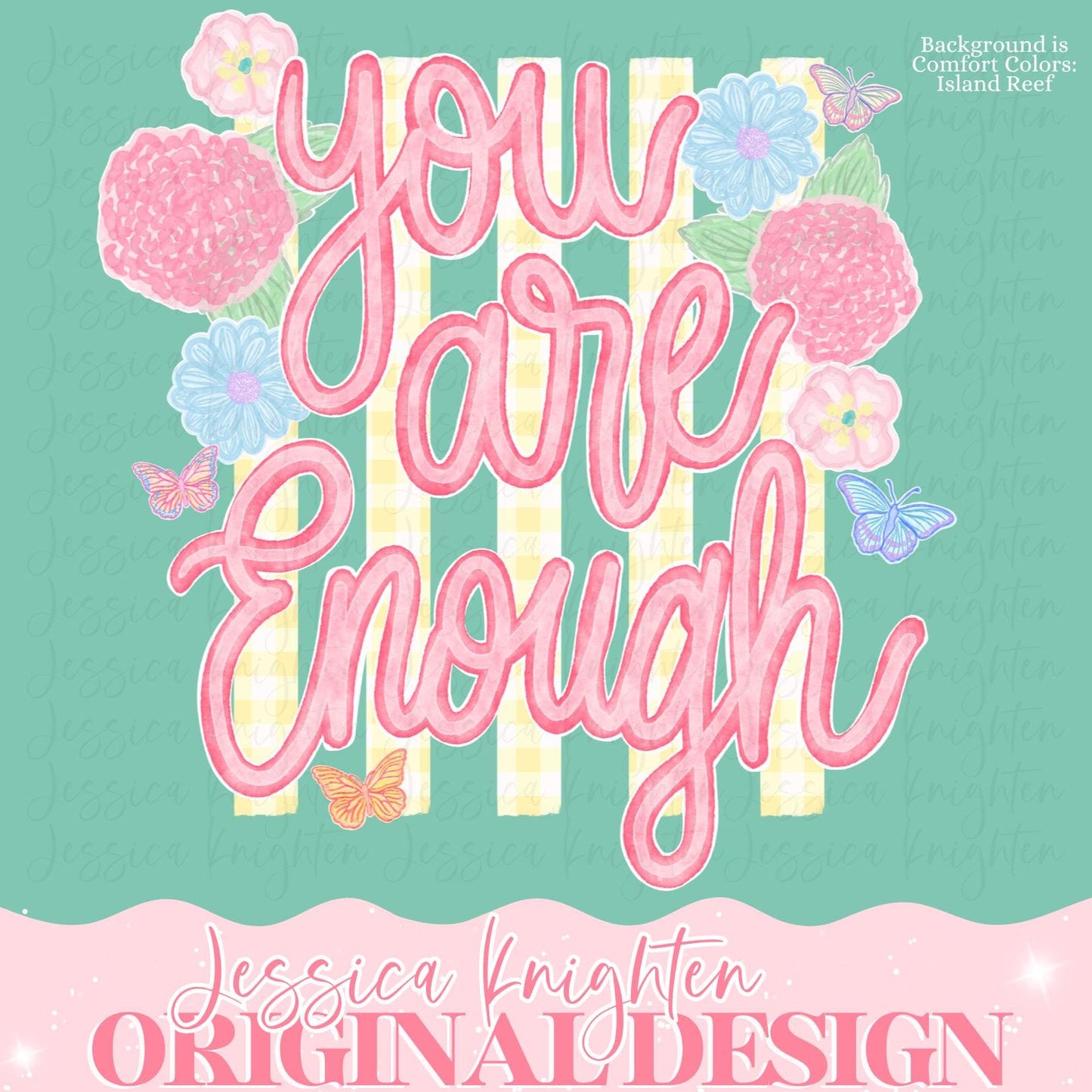 You Are Enough Mental Health Awareness Confirmation Words PNG Digital Design Trendy Pocket and Back Files Design Pink Preppy Floral Stripes