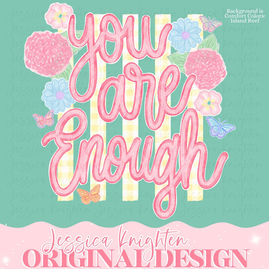 You Are Enough Mental Health Awareness Confirmation Words PNG Digital Design Trendy Pocket and Back Files Design Pink Preppy Floral Stripes
